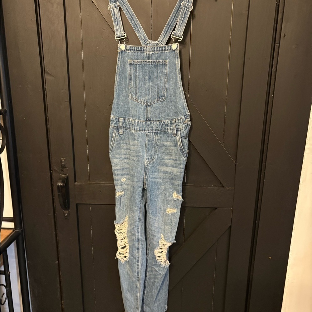 Blank NYC Kids Light Blue Distressed Overalls